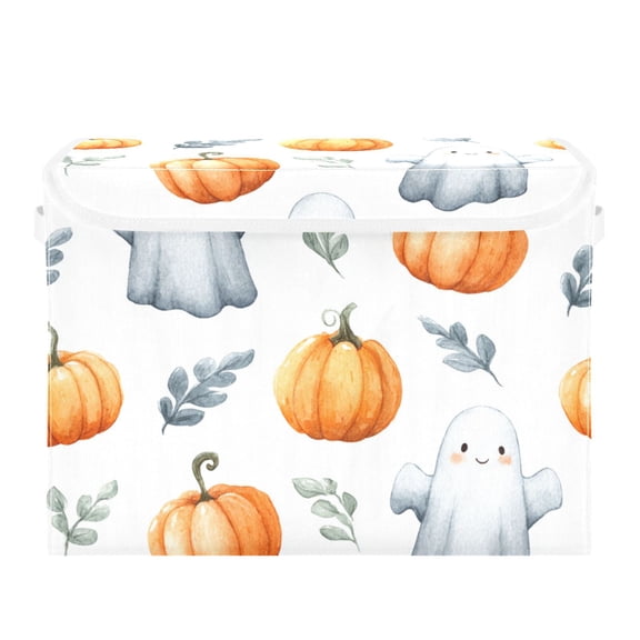 Flying Specters Leaves Pumpkins Halloween Foldable Storage Bins with Lids Handles Collapsible Storage Containers Tote Boxes 16.5 x 12.6 x 11.8 inches