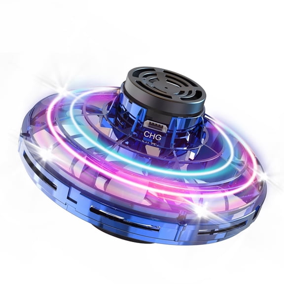 Flying Spinner Mini UFO Toy for Kids, Flying Fidget Spinner UFO Toy , Flying Orb Ball Hand Operated with 360 Rotating and LED Lights for Adult and Kids (Blue)