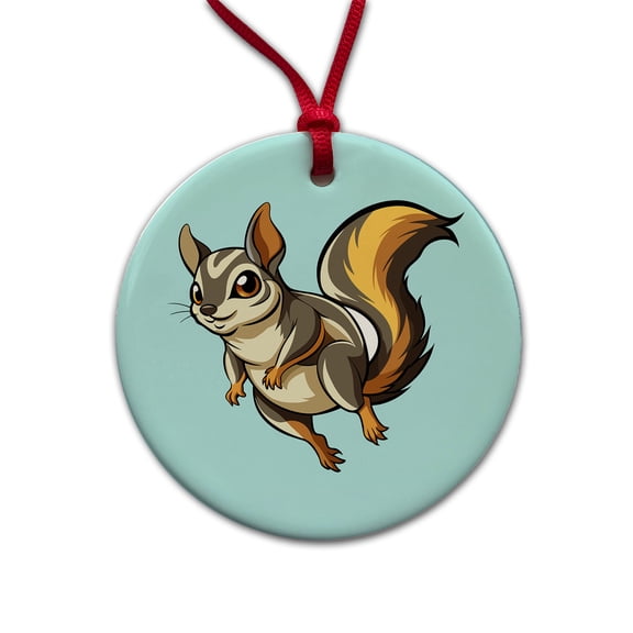 Flying Squirrel Christmas Tree Holiday Round Ceramic Ornament