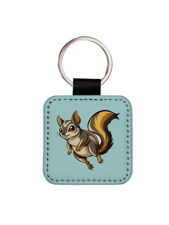Flying Squirrel Faux Leather Square Keychain