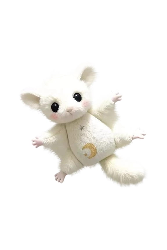 Flying Squirrel Plush Keychain, Cute White Glider Stuffed Animal Charm, 1Pc Crescent Moon Star Soft Plush Hanging Decor for Backpack Purse Car Mirror Party Gifts for Kids Adults