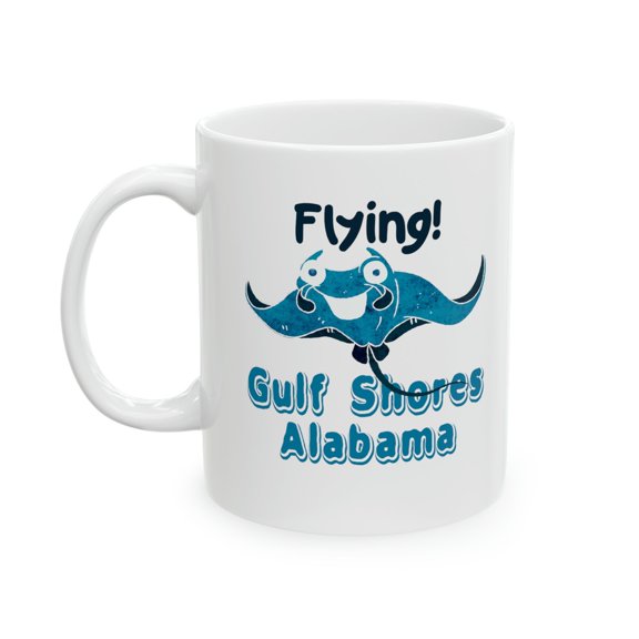 Flying Stingray 11 oz Coffee Mug - Gulf Shores Alabama Souvenir White Ceramic Gift