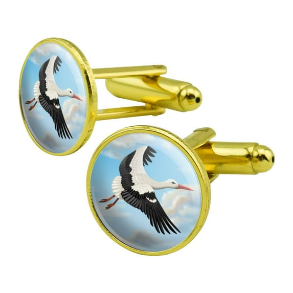 Flying Stork Round Cufflink Set Gold Color