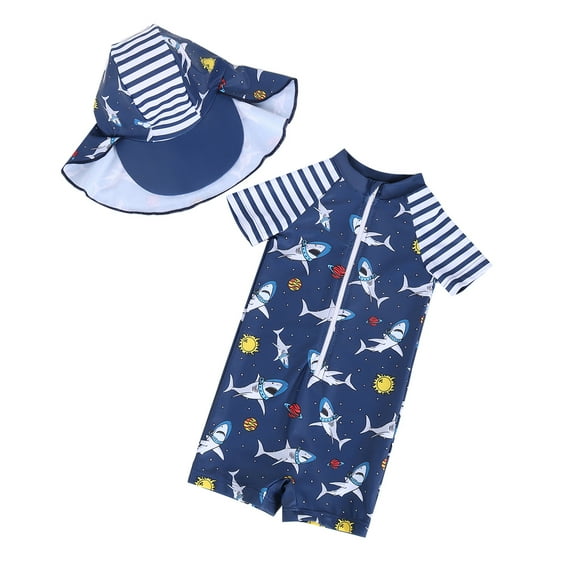 Flying Sun Newborn Baby Boys Swimsuit Baby Boys One-Piece Zipper Bathing Suit Cartoon Fish Print Swimsuit for 0-2T