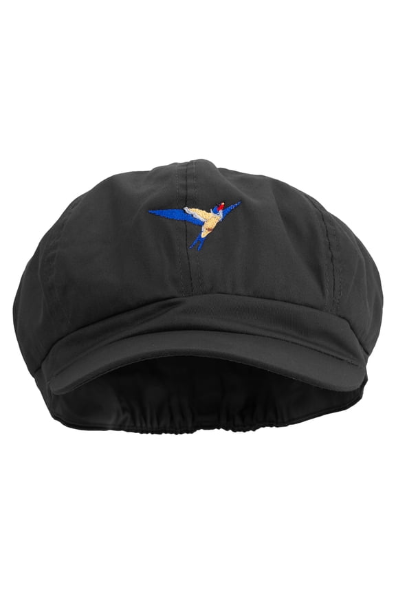 Flying Swallow Embroidered Cotton Elastic Big Size Newsboy Cap - Black XL-2XL