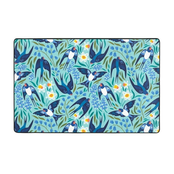 Flying Swallows And Flowers Shaggy Area Rug, Rugs for Living Room Bedroom Non Slip Door Mat Indoor Carpet Machine Washable Nursery Home Decor Floor Mats for Entryway 60x39in-#