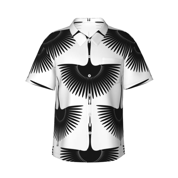 Flying Swan Bird Hawaiian Shirts For Men, Summer Short-Sleeve Relaxed-Fit Button-Down Shirts Medium