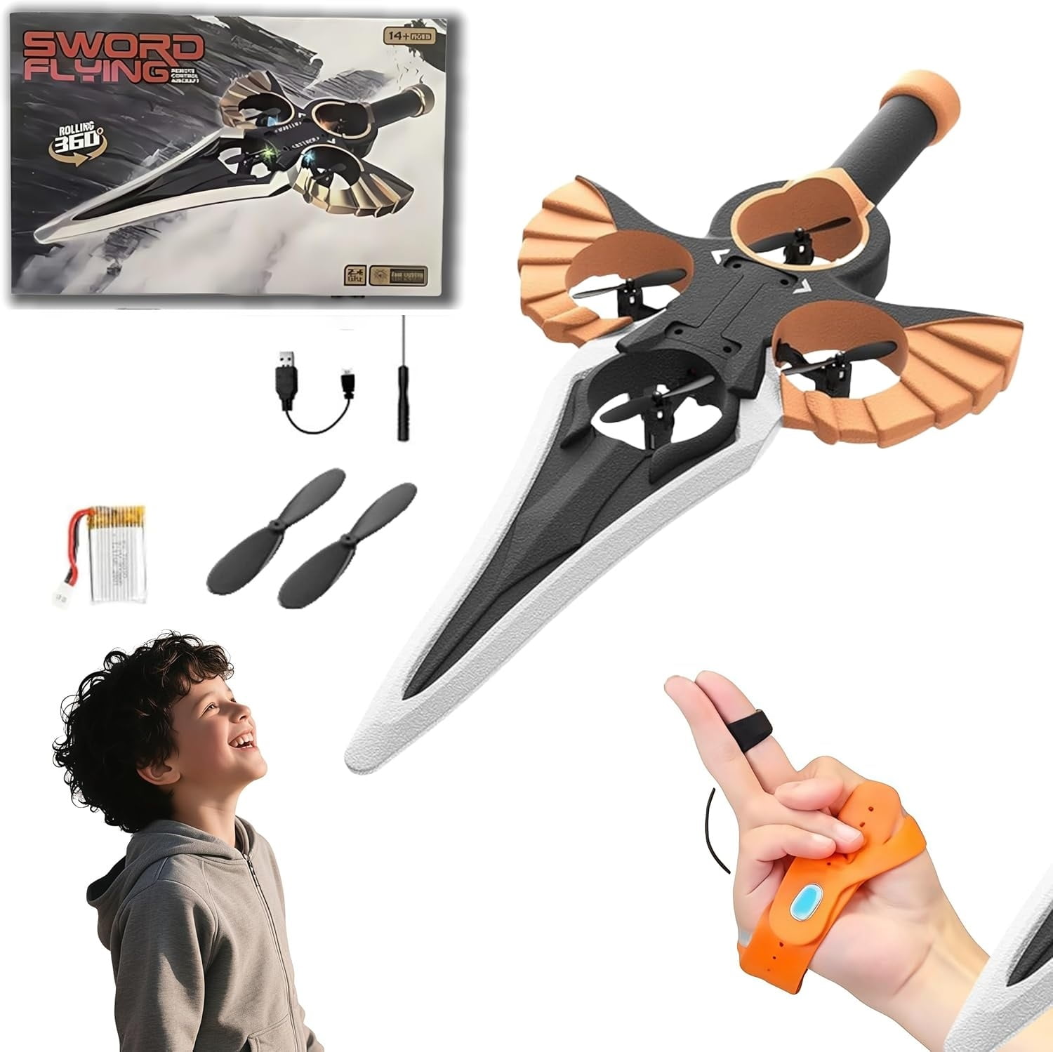 Flying Sword RC Glider with Autopilot - Remote Flying Sword& 3-Speed Stunt Control (Hand Wave/Controller Mode) Lightweight RC Airplane Gift for Teens and Adults - Bronze (Gesture Remote Control)