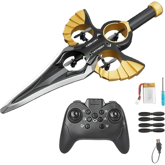 Flying Sword RC Glider with Gesture & Remote Control, 3-Speed Stunt Plane, Lightweight Easy to Fly RC Glider, Dual Control (Black‑Gold with Handle‑Type Remote)