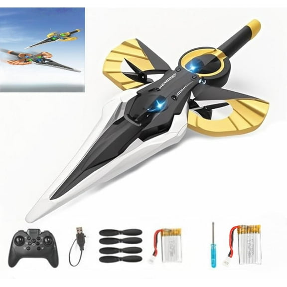 Flying Sword RC Glider - RC Controlled with Autopilot & Gyro Stabilizer - Easy to Fly Gift for Teens & Adults (Gold-Battery*2)