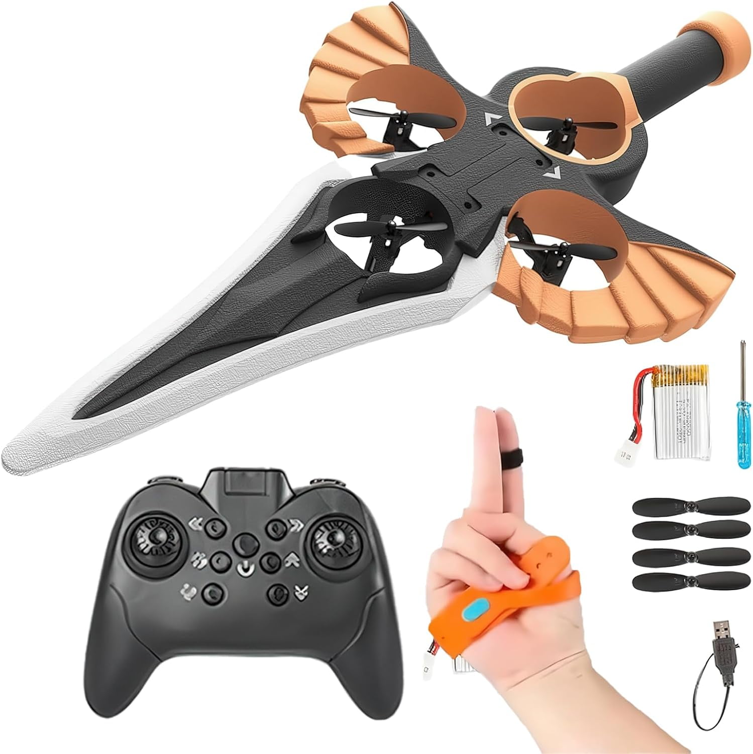 Flying Sword RC Glider with Gesture & Remote Control, 3-Speed Stunt Plane, Lightweight Easy to Fly RC Glider, Dual Control (Bronze with Dual-Control)