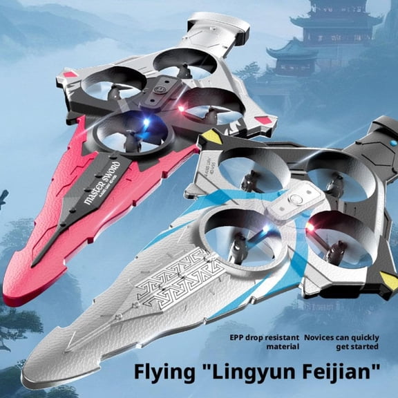 Flying Sword V55 Rc Flying Sword Drone, Gesture Control Rc Airplane With Led Lights For Kids S, 1 Battery 4 Spare Blades Screwdriver Charger Included, Foam Body Rechargeable