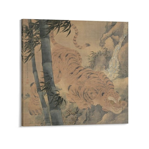“Flying Tiger And Waterfall” by Yosa Buson Painting Poster Artworks Picture Print Poster Wall Art Painting Canvas Gift Decor Home Posters Decorative 12x12inch(30x30cm)