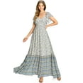thumbnail image 1 of Flying Tomato Women's Bohemian Floral V- Neckline Maxi Dress (S, Ivory), 1 of 5