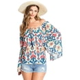 thumbnail image 1 of Flying Tomato Women's Boho Prints Off Shoulder Blouse (Ivory, Large), 1 of 4