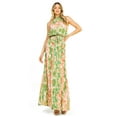 thumbnail image 1 of Flying Tomato Women's Formal High Halter Neckline Pleated Floral Maxi Dress (S, Green), 1 of 5