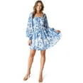 thumbnail image 1 of Flying Tomato Women's Smocked Garden Floral Print Mini Dress (Ivory/Blue, Small), 1 of 4
