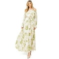 thumbnail image 1 of Flying Tomato Women's Soft Floral Off-Shoulder Long Sleeve Dress (S, Ivory/Sage), 1 of 4