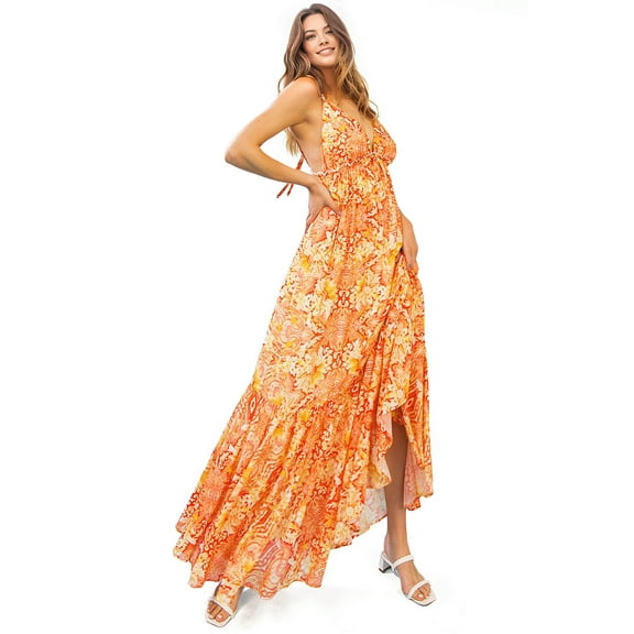 Flying Tomato Women's Summer Halter Maxi Dress  (Red, Large)