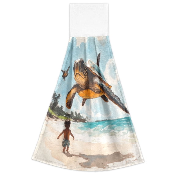 Flying Turtle 2 Pack 14''x18'' Hand Towels Soft Coral Fleece Quick Dry Hook and Loop for Kitchen Bathroom