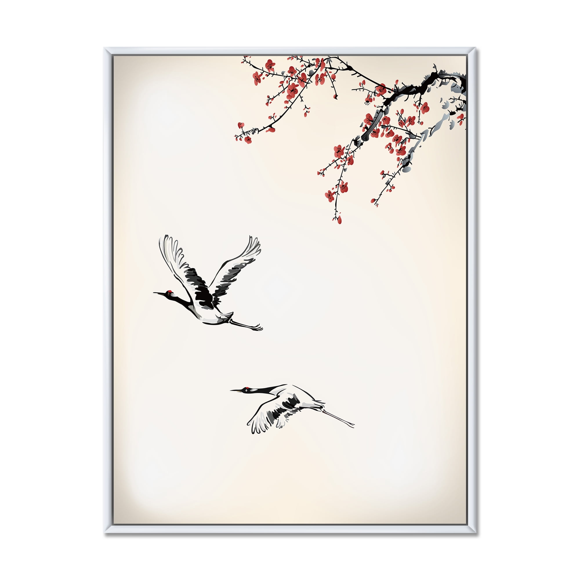 Flying Two Sweet Winter Birds 12 in x 20 in Framed Painting Canvas Art Print, by Designart