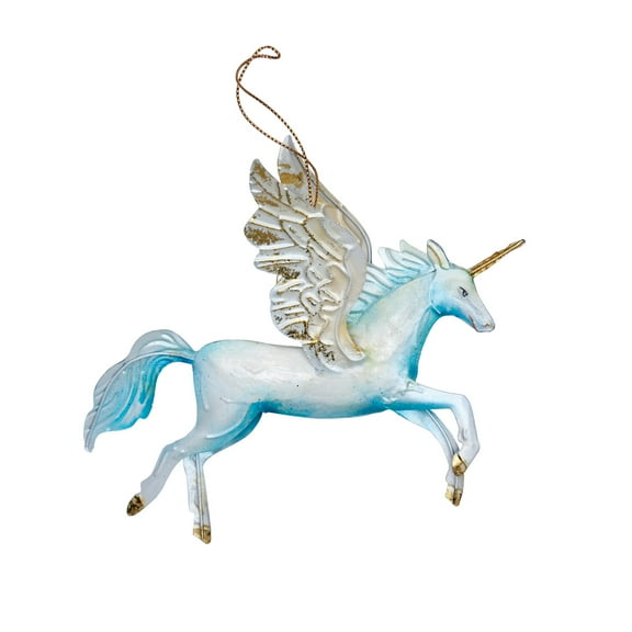 Flying Unicorn Christmas Xmas Ornament Capiz Shell Tin Holiday Xmas Ornament
