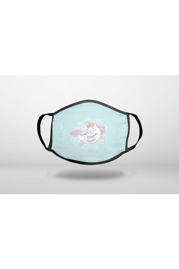 Flying Unicorn - Love / Dream / Create - 3-Ply Reusable Soft Cloth Face Covering, Unisex, Cotton Inner Layer