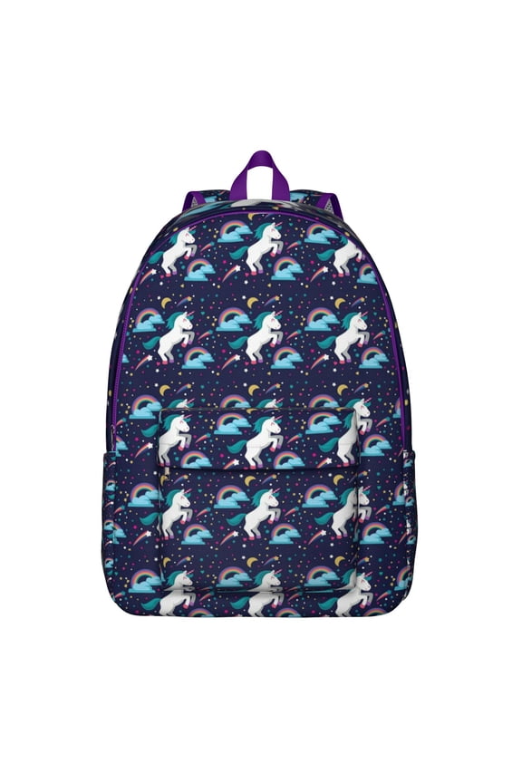 Flying Unicorn Sparkly Pattern School Backpack – Lightweight Canvas Bookbag with Comfortable Carrying, Durable Oxford Material for Gym Sessions and Campus Commuting
