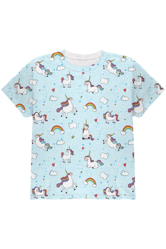 Flying Unicorn Unicorns Sky Repeat Pattern All Over Youth T Shirt Sky YLG