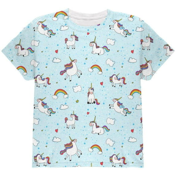 Flying Unicorn Unicorns Sky Repeat Pattern All Over Youth T Shirt Sky YMD