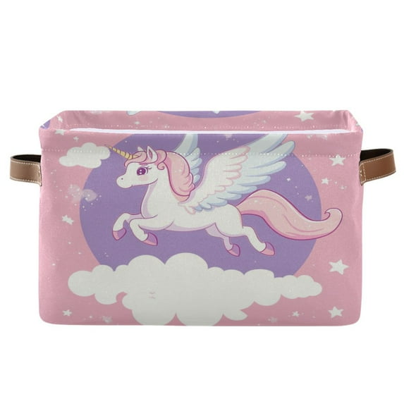 Flying Unicorn with Wings Foldable Storage Basket,Canvas Fabric Foldable Storage Bins with Handles Open Home Storage Bins Boxes for Toy Book Shelf Closet Baskets