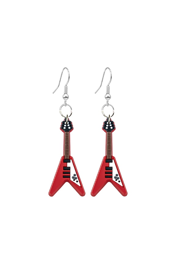 Flying V Guitar Dangle Earrings, Red Electric Guitar Charm Earrings, Music Lover Jewelry