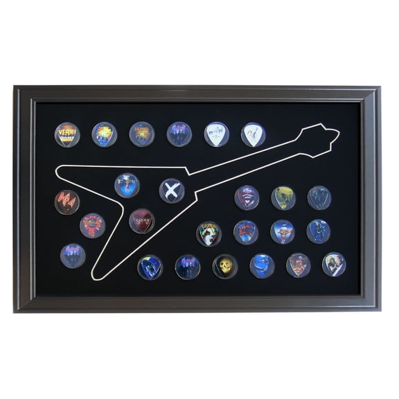 Flying V Guitar Pick (Not Included) Wall Display Picture Frame for 25 Picks Made in USA