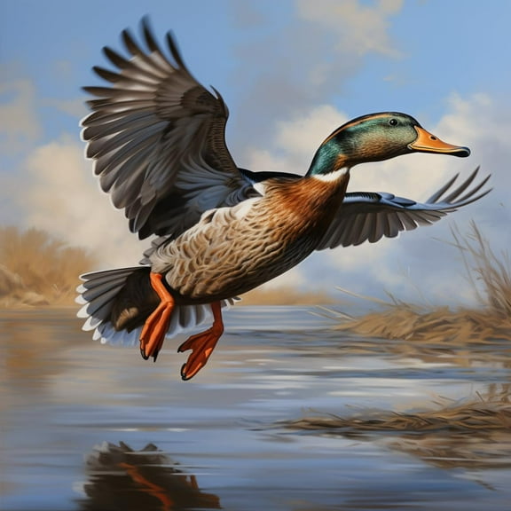Flying Wild Duck Mallard DIY 5D Diamond Art Painting by Number Kits for Adults Paint with Full Drill Round Diamond Gems Painting Art Craft for Home Wall Decor 13.8x13.8inch