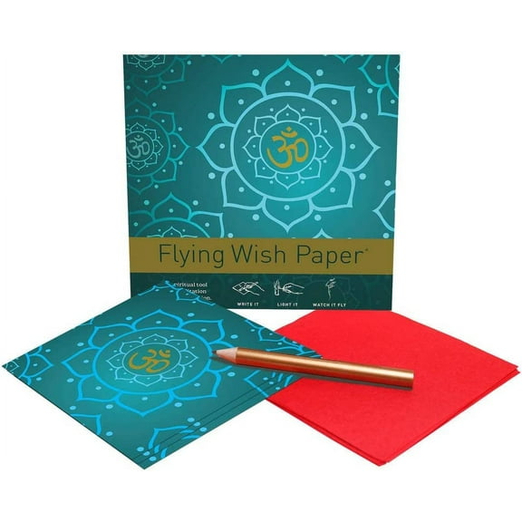 Flying Wish Paper - GOLDEN OM - Write It, Light It, & Watch It Fly, 5"x5", Wish-Making Card