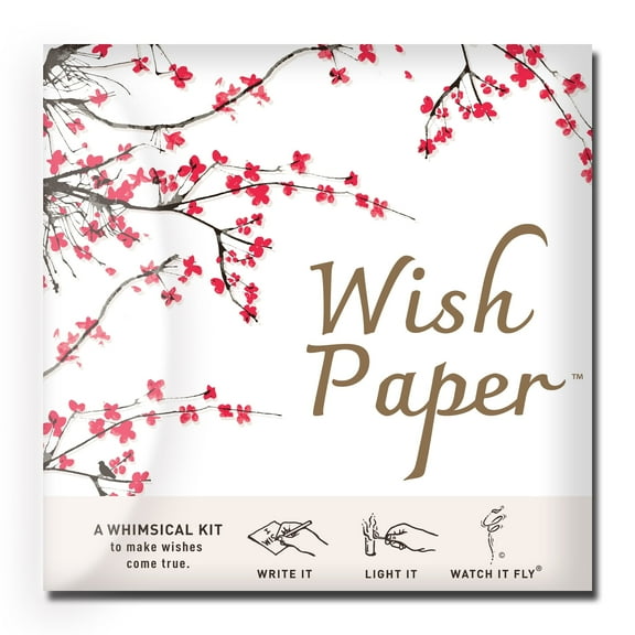 Flying Wish Paper, Wish Making Card - Cherry Blossoms - Write It, Light It, & Watch It Fly - 5" x 5"