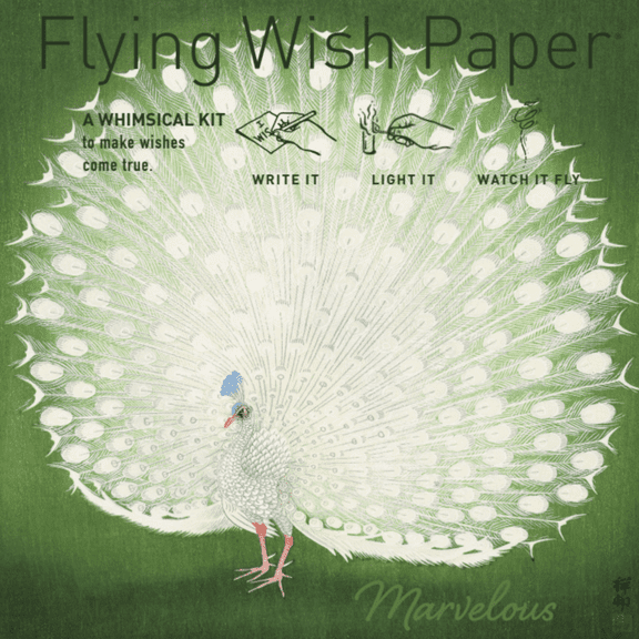 Flying Wish Paper - Write it, Light it, & Watch it Fly - PEACOCK - 5" x 5" - Whimsical Mini Kits