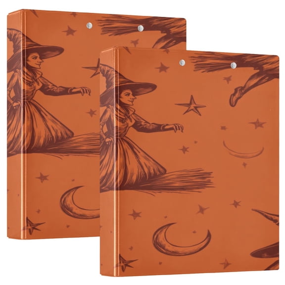 Flying Witch 12.4x10.6in PVC Round Ring Binders, 2-Pack, D-Ring 3-Hole, Metal Clip