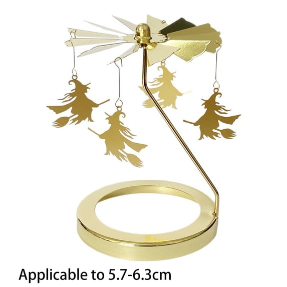 Flying Witch Candle Carousel Topper, Hover Halloween Gothic Rotating Candle Holder, Carousel Spinner, Spinning Magic Light Candles for Centerpiece, Mantel Table Bookshel Decoration(Gold,6.3cm)