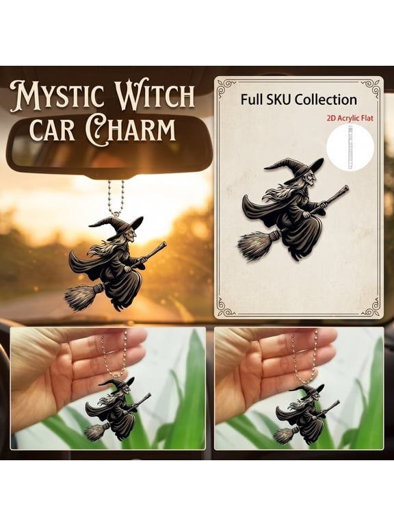 Flying Witch Halloween Decor Hanging Acrylic Ornament Vintage Gothic Witch Decoration for Car Mirror Backpack Keychain Indoor Home Halloween Party Decor for Adults