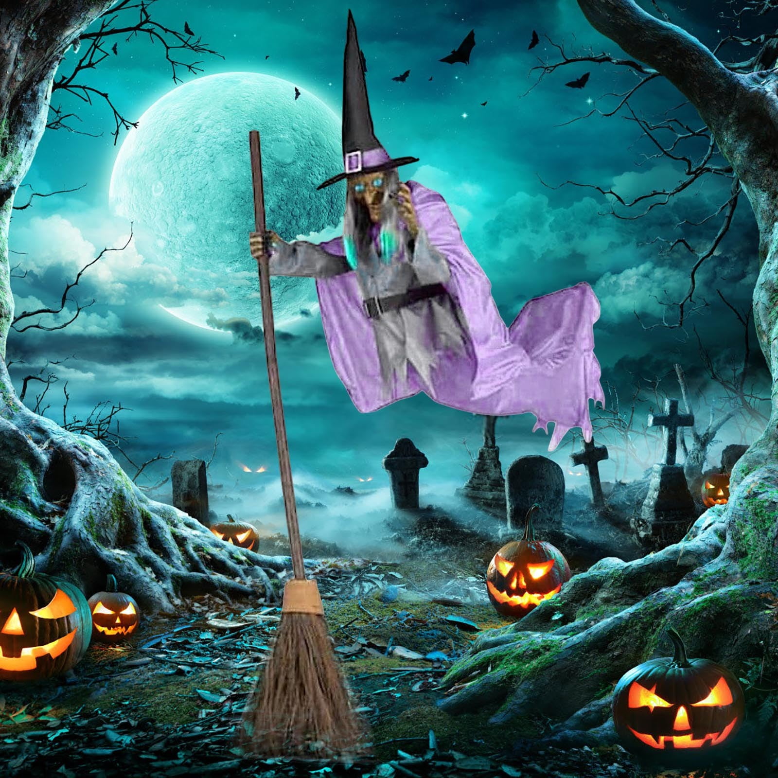 Flying Witch Halloween Decor On Broom, 2024 New 6 Ft Flying Witch, 6 Ft ...