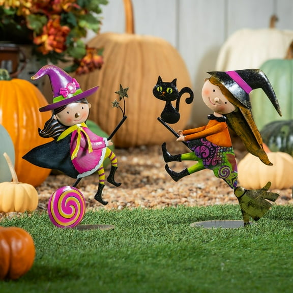 Flying Witch Metal Statue, 12"H