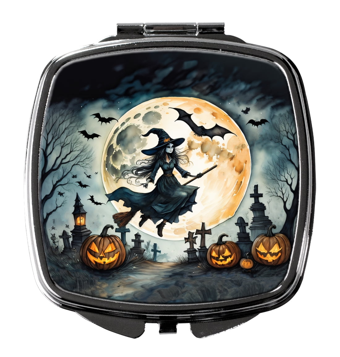 Flying Witch Spooky Halloween Compact Mirror 2.75 in x 3 in