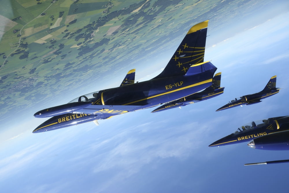 Flying with the Aero L-39 Albatros of the Breitling Jet Team Canvas Art - Daniel KarlssonStocktrek Images (35 x 24)