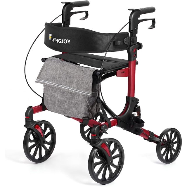 FlyingJoy 10" Front Wheels Rollator Walker with Seat 4 Wheels Foldable
