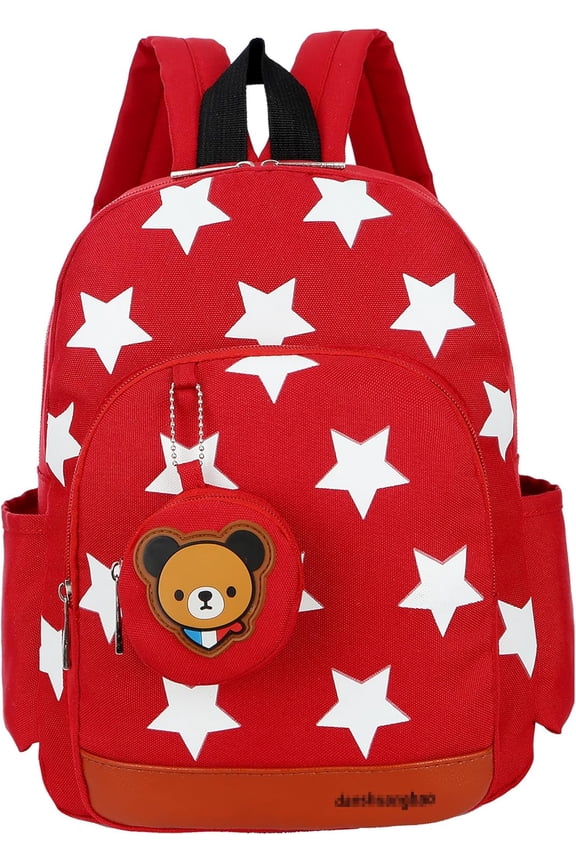 Flyingsky Durable Five-Pointed Star Bear Coin Purse Backpack for Kids (Red)