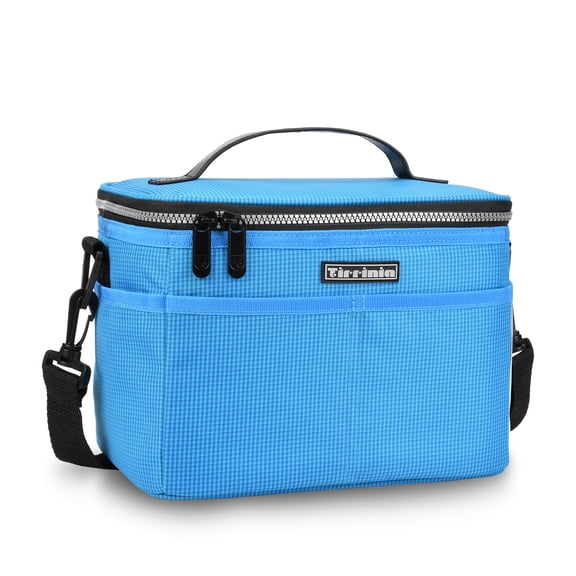 Flyingstar Insulated Lunch Box for Women and Men, Leakproof Thermal Reusable Lunch Bag with 4 Pockets for Adults & Kids, Lunch Bag Cooler Tote for Office Work, Blue Checkered, 7.8L