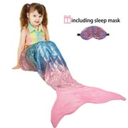 Flyingstar Mermaid Tail Blanket, Soft Flannel Fleece All Seasons Sleeping Blanket for Kids Adults, Rainbow Ombre Fish Scale Design Snuggle Blanket, Best Gifts