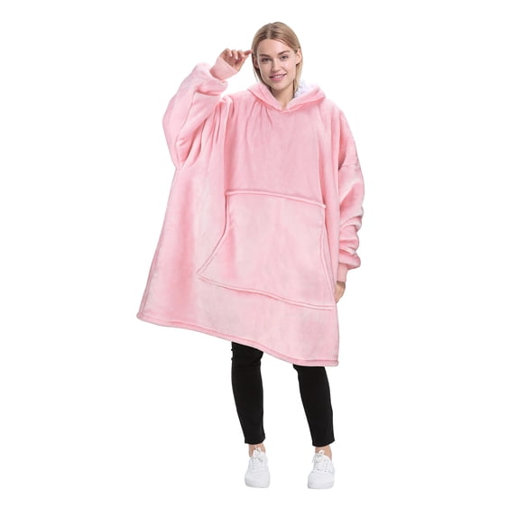 Flyingstar Oversized Hoodie Blanket,Cozy Reversible Oversized Sweatshirt for Adults Women Men And Teens Boy Girl,Pink