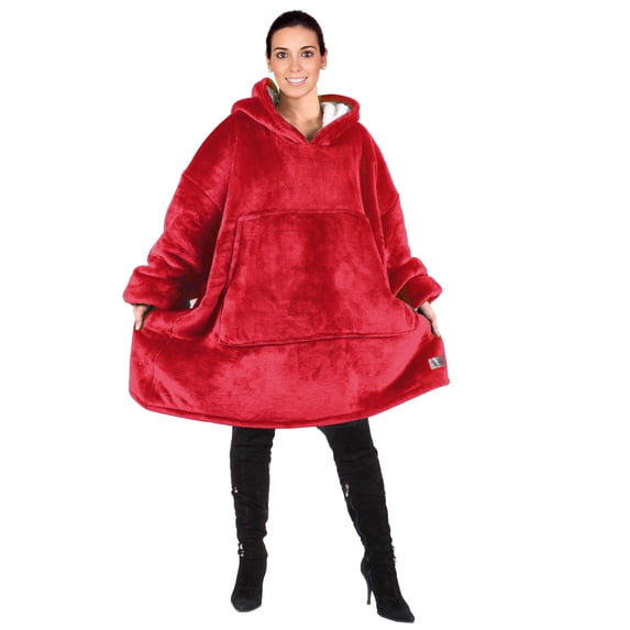 Flyingstar Oversized Hoodie Blanket,Cozy Reversible Oversized Sweatshirt for Adults Women Men And Teens Boy Girl,Red